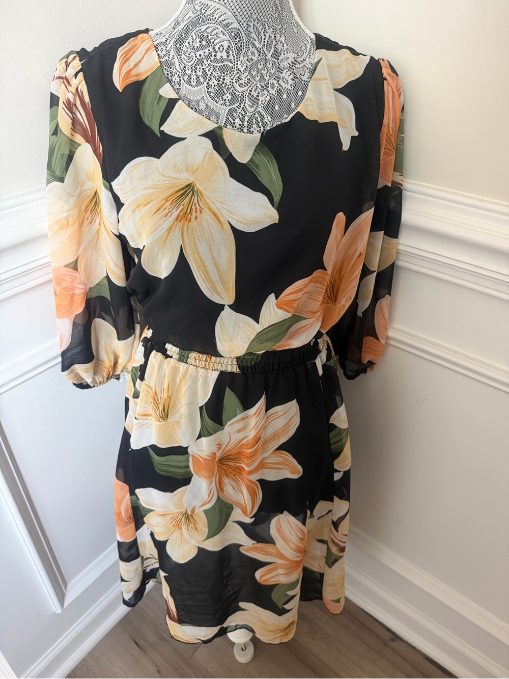 Kate And Lily Womens Midi Floral Black Dress Size 10
